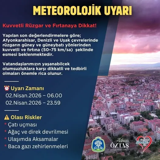 Afyonkarahisar, Denizli ve Uşak İçin Fırtına Uyarısı! 75 km Rüzgar Kapıda
