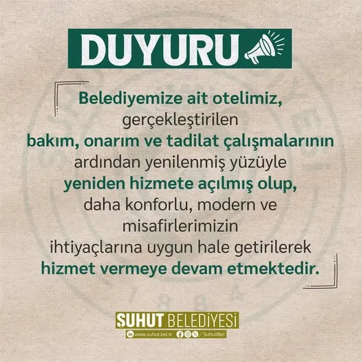 Şuhut Belediyesi Oteli Yenilendi: Misafirlere Daha Konforlu Hizmet